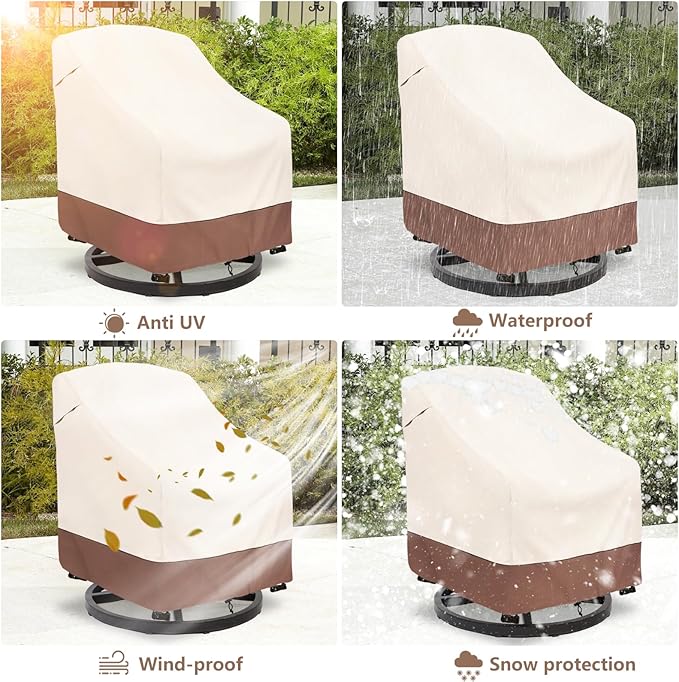 okcool Outdoor Swivel Chair Cover 2 Pack, Patio Chair Covers Waterproof Clearance, (30" W x 34" D x 38.5" H) Lawn Furniture Covers, Beige & Brown