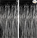 Foil Fringe Curtain Halloweens Party Decorations - Pure Black Tinsel Photo Backdrop Party Steamers Curtains for Birthdays Music Christmas Stranger Theme Parties