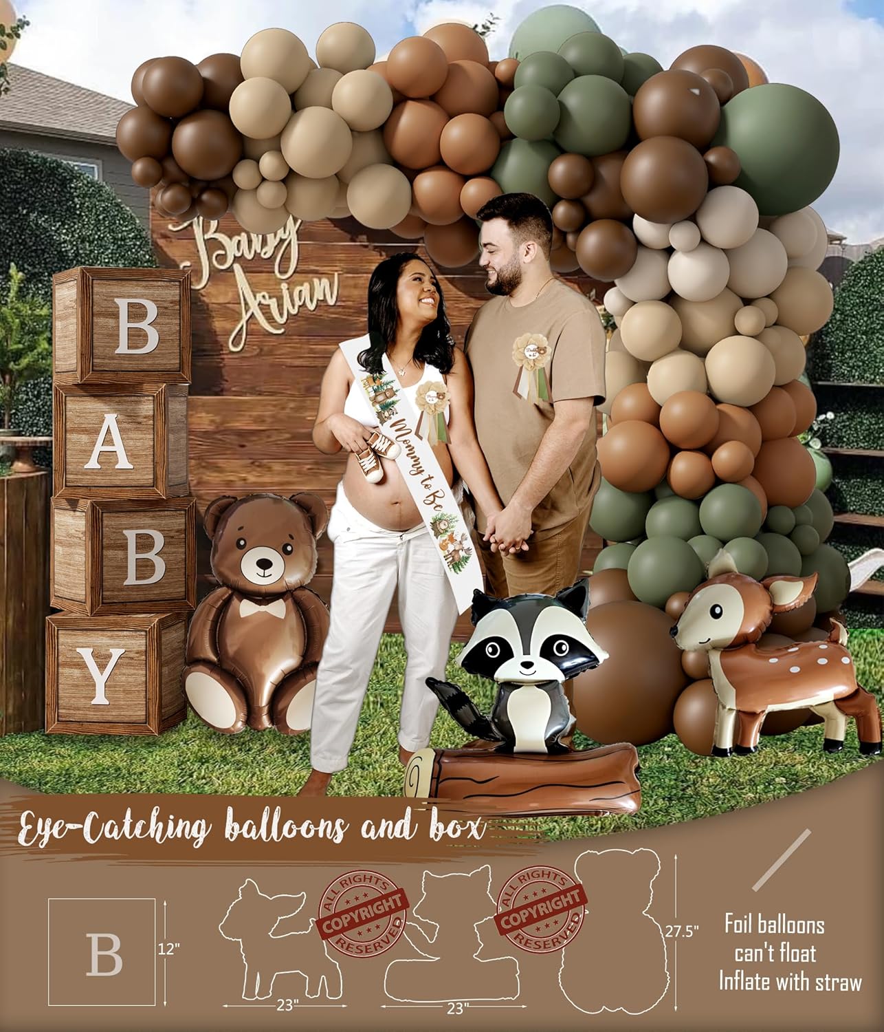 Woodland Animals Baby Shower Decoration Party Supplies, Forest Animal Neutral Gender Reveal Party Decorations, Backdrop Balloon Arch Box Mom to Be Sash Dad to Be Pin Tablecloths Cake Topper