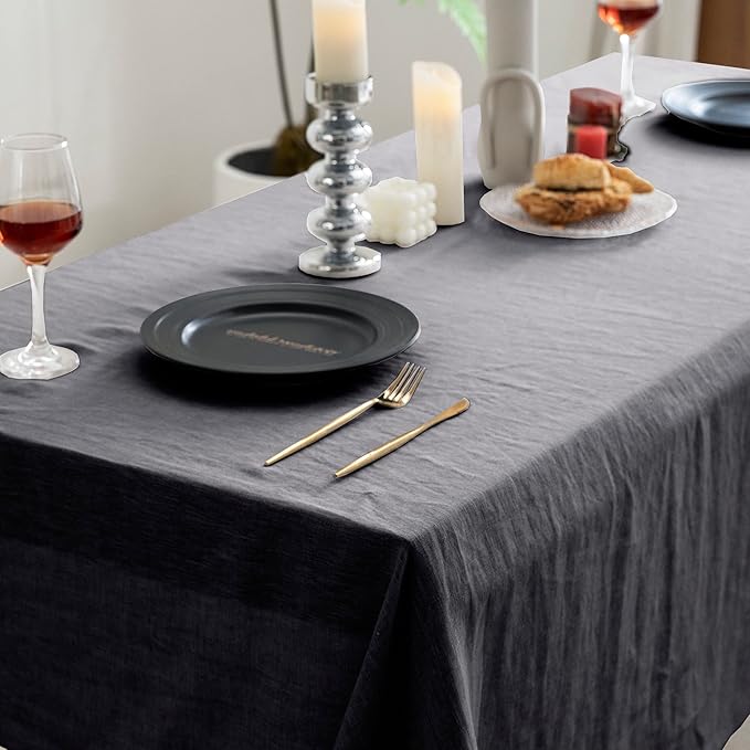 EVERLY 100% Pure Linen Rectangle Tablecloths 60x108Inches for Dining,Buffet Parties,Picnic,Events,Weddings and Restaurants,Decorative Halloween,Thanksgiving Machine Washable Tablecloths-Dark Grey