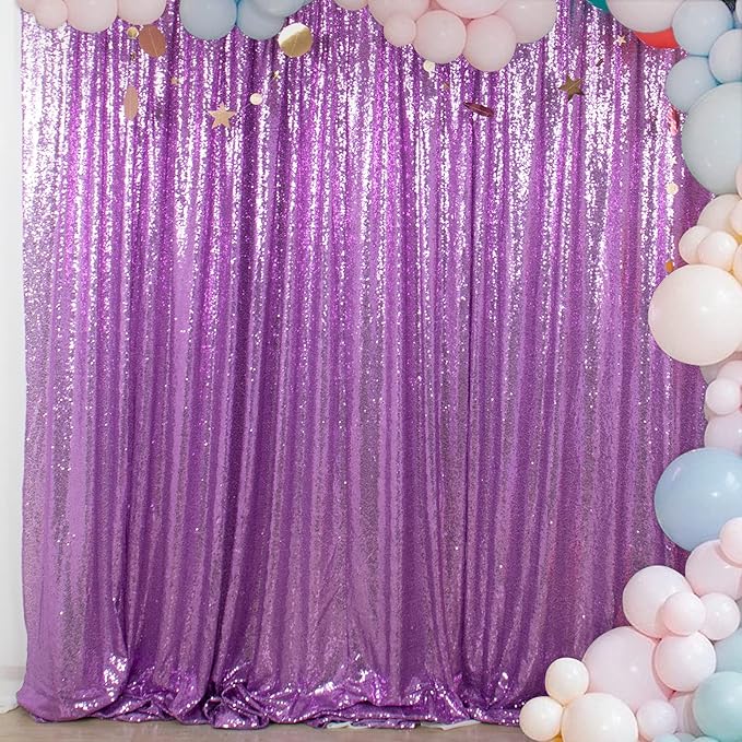 ShinyBeauty Sequin Backdrop Lavender 10x10FT Background for Photography Light Purple Wedding Backdrops 10FT Baby Birthday Photo Booth Decoration Glitter Curtain for Party Fabric Backdrop