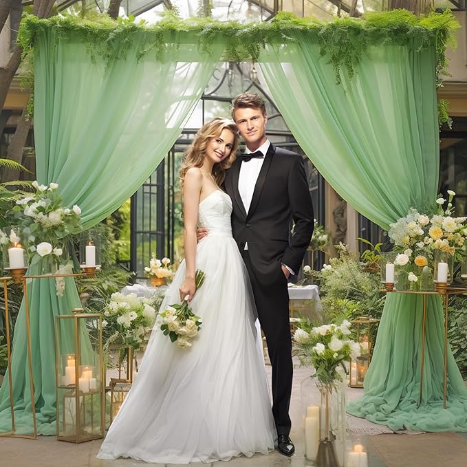 10x10 Green Tulle Backdrop Curtains for Parties, Sheer Backdrop Curtain Wedding Photo Background Drapes for Baby Shower Photography Birthday Party