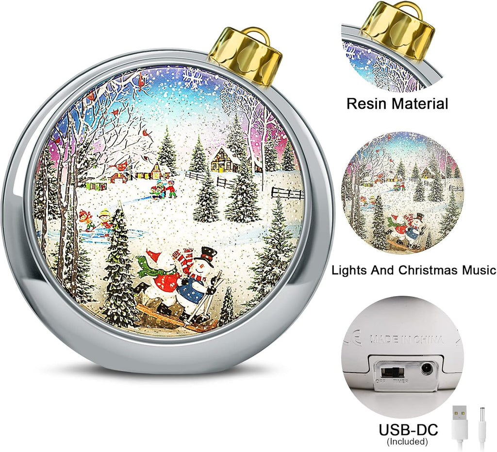 Large Christmas Snowman Snow Globe Light up Lantern with 8 Songs, 8.7" Silver Big Christmas Snow Globes for Kids Adults, 6H Timer & Dual Power, Snowglobes Christmas Decorations Indoor Gifts for Women