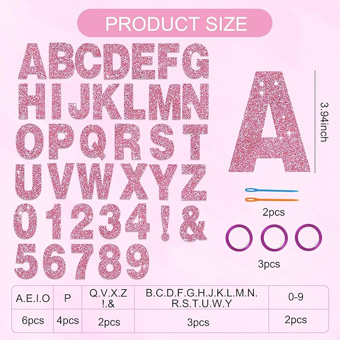 BEISHIDA 116 PCS A-Z Glitter Pink DIY Letter Banner Kit Make Your Own Banner，Including 111 Letters and Numbers 3 Rope and 2 Threading Device,Customized for Birthday Graduation Wedding Party Decor
