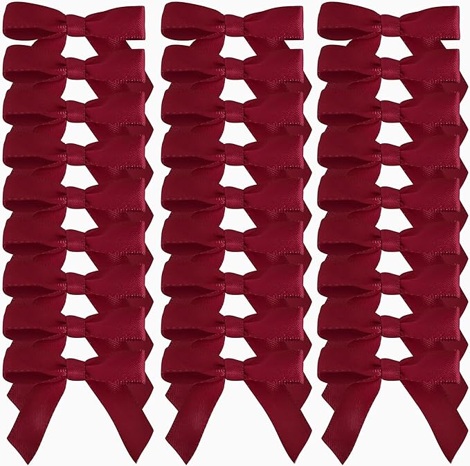 50pcs 1-1/2" Burgundy Satin Ribbon Bows Without Twist Ties Giant Bows for Christmas Holiday Gift Packing&Wrapping (Burgundy)