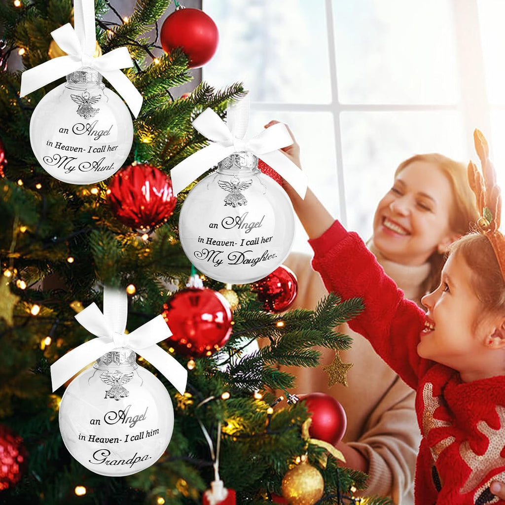 Christmas Memorial Feather Ball Angel Ornament I Have an Angel in Heaven I Call Her Mom Family Memorial Loss of Loved One Hanging Pendant Xmas Tree Décor