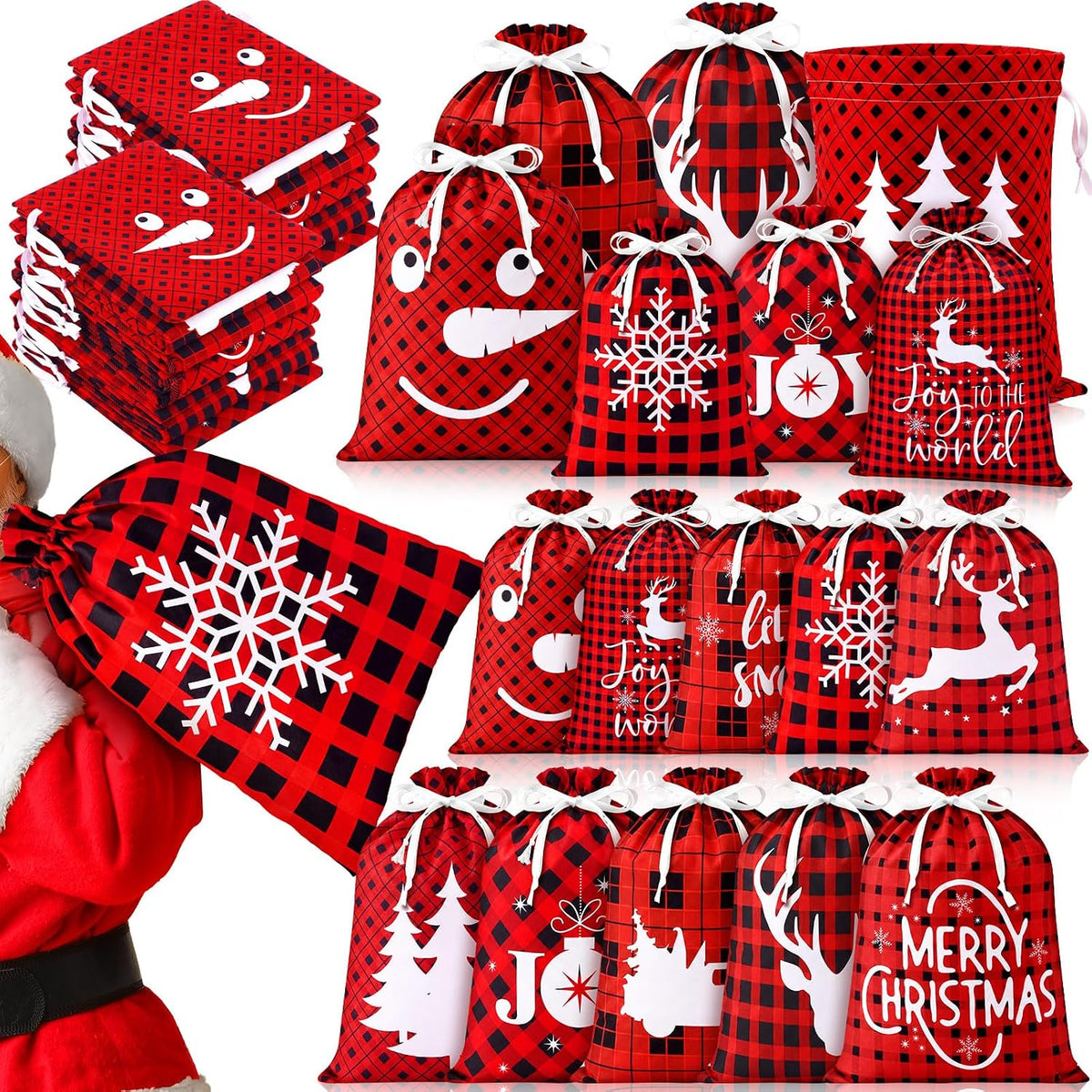 windyun 20 pcs christmas drawstring bag santa sack, main product view