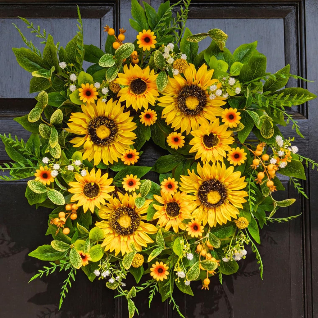 sunflower wreath for front door, 24 inch spring, main product view