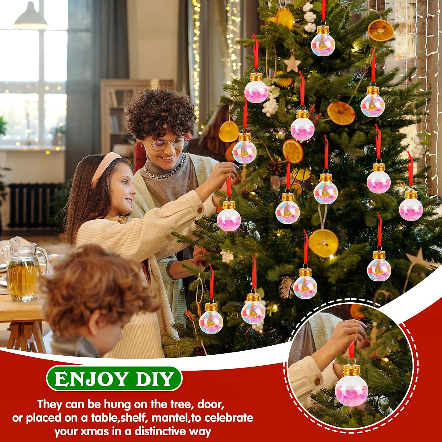 FOIMAS 24pcs Christmas Booze Balls,Christmas Fillable Booze Ball Tree Hanging Ornaments Clear Plastic Booze Pendant Ball for Chrismas Party Home Decoration