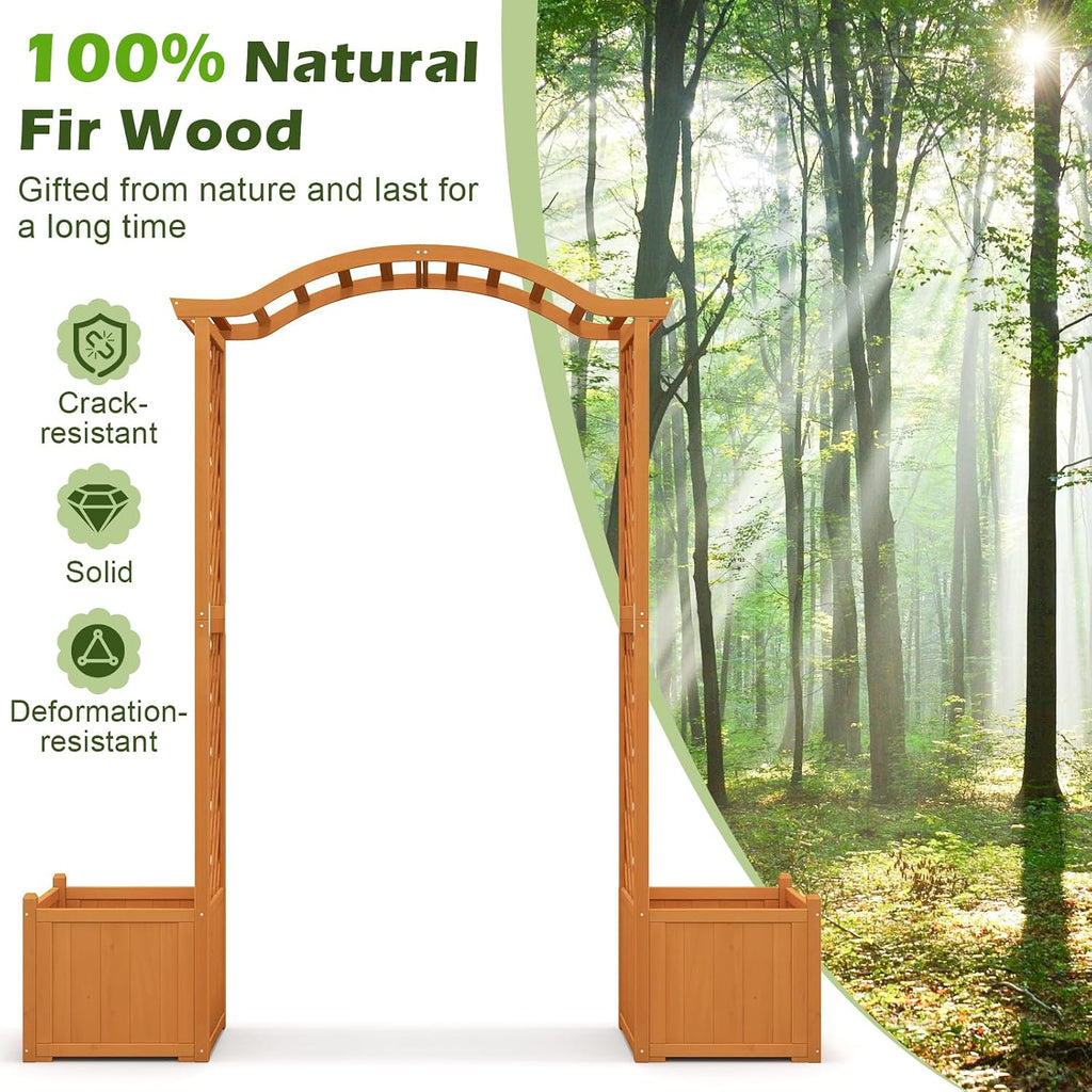 moccha wooden garden arbor with planter - outdoor showing dimensions