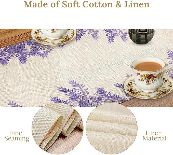 Purple Lavender Table Runner Vintage Watercolor Modern Kitchen Restaurant Decoration Suitable for Indoor and Outdoor Wedding Party Banquet Table Runner 13x120 Inch