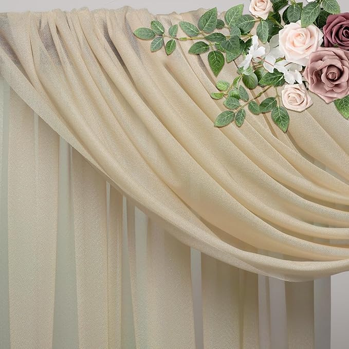 Wedding Arch Draping Fabric 6 Panels 28.7" x 20FT Champagne Sheer Chiffon Backdrop Drapes for Wedding Ceremony Birthday Party Bridal Shower Outdoor Decoration