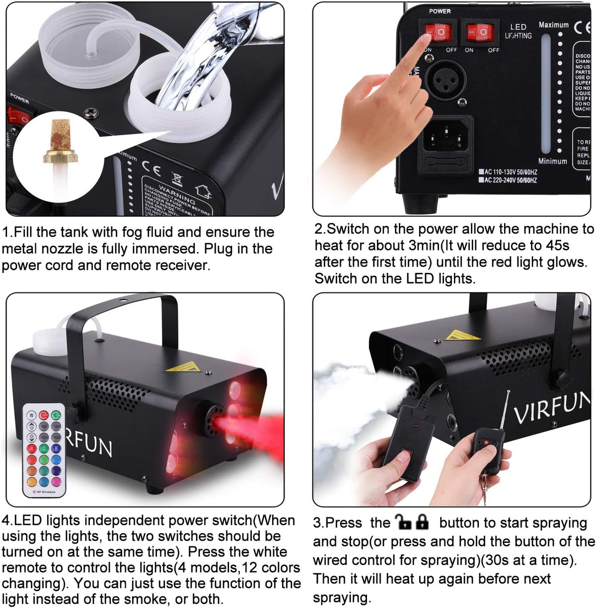 VIRFUN Fog Machine, Smoke Machine with Lights&Remote Control for Party