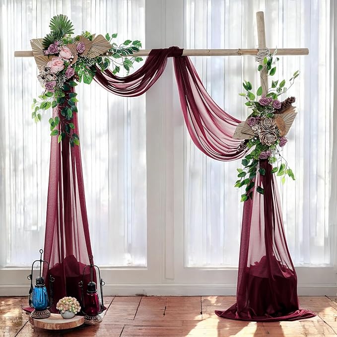 MDS Halloween Chiffon Draping Fabric - 1 Panel, 30" Wide x 100ft Long - Sheer Spooky Arbor & Canopy Drapery for Haunted House Backdrops, Party Ceilings, DIY Costumes & Themed Events - Burgundy