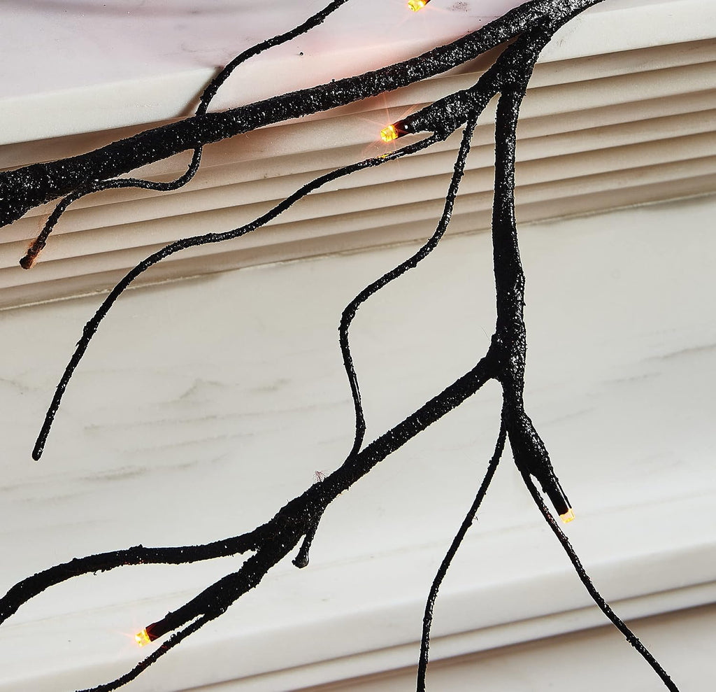 litbloom lighted black glittered garland with 48 orange, package contents