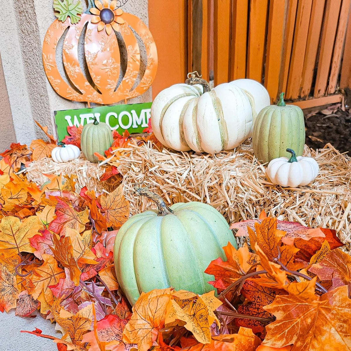 cqure 8 pack fall leaf garland, hanging fall showing dimensions
