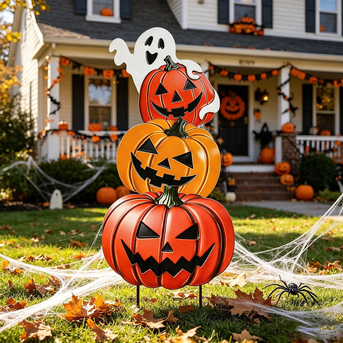 VCUTEKA Halloween Outdoor Decor Pumpkin Stake Yard Sign Garden Stake 3 PCS