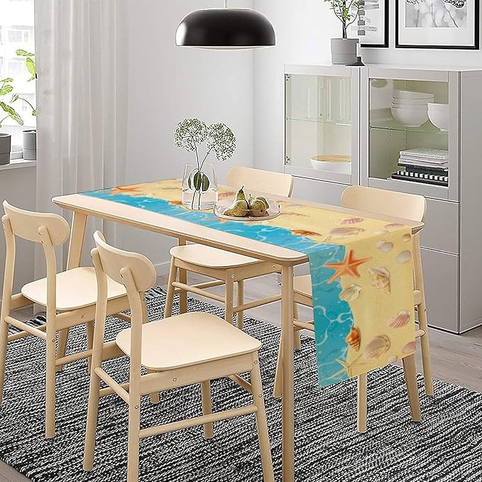 Sea Turtle Table Runner Marine Life Starfish Nautical Blue Green Ocean Theme Kitchen Table Decorations for Indoor Outdoor Home Party Decorations 13 * 108 Inch