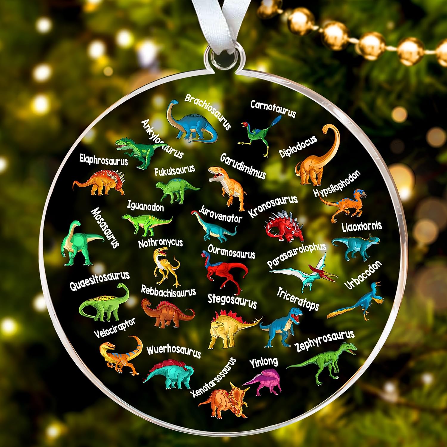 HEXMOZ Dinosaur Ornaments for Christmas Tree 2025 - Dinosaur Gifts for Kids, Boys - Paleontology Present Ideas for Dinosaurs Lover, Dinosaurs Christmas Decorations - Acrylic Dino Animal Ornament
