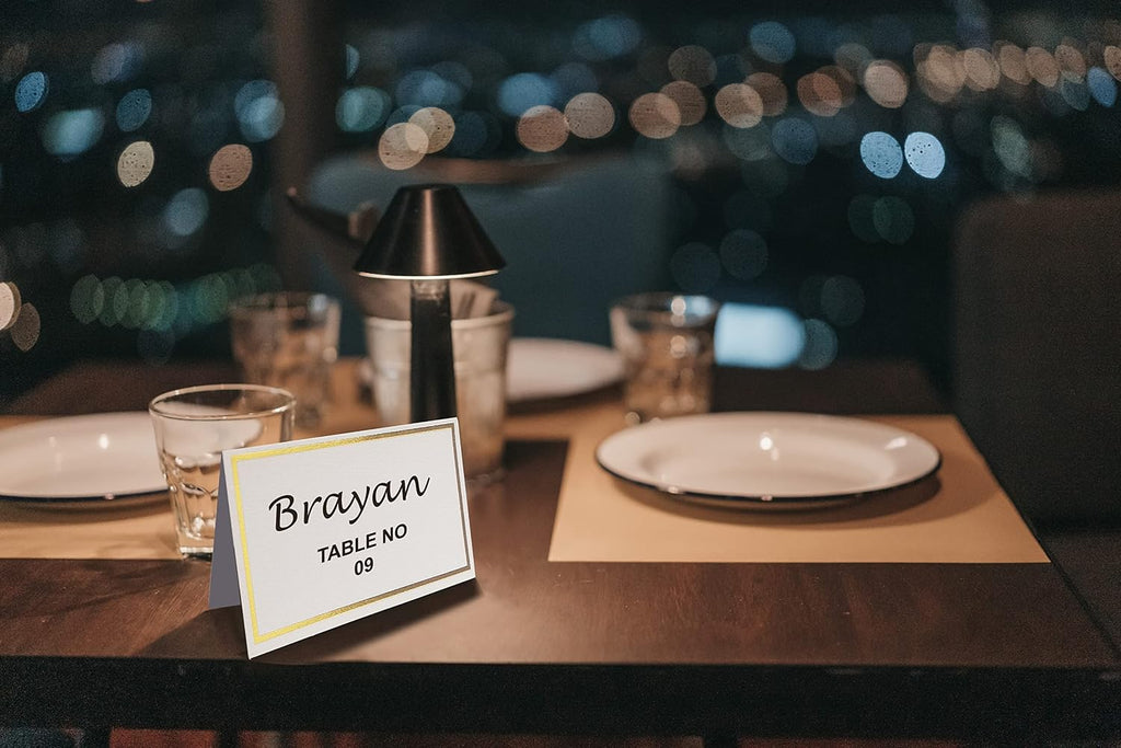 Place Cards Pack of 100 Premium Tent Name Place Cards for Table Setting with Gold Foil Border 2x3.5 inches - Perfect for Weddings, Banquets Dinner Parties and any other Events