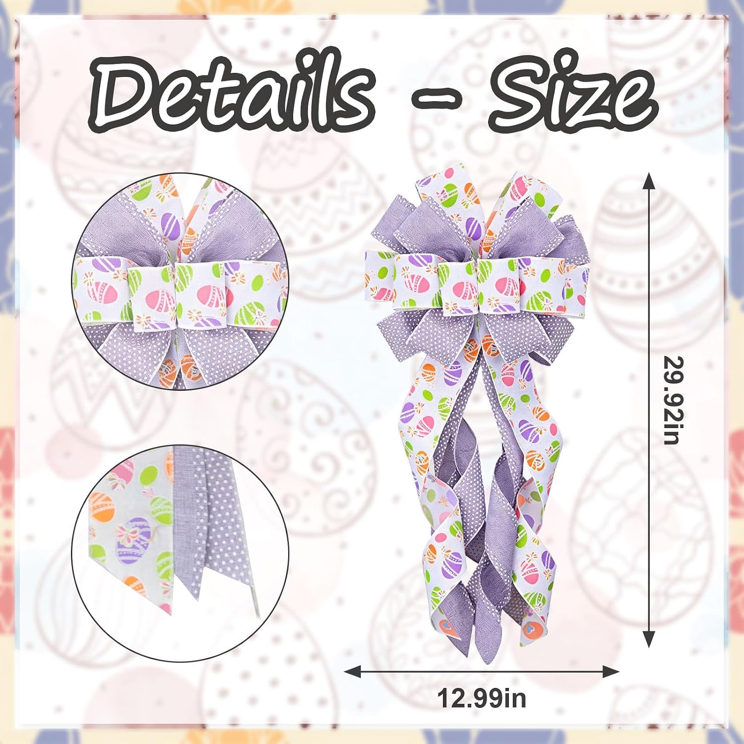 Estivaux Large Easter Wreath Bows for Front Door, Purple White Burlap Bow Spring Floral Eggs Tree Topper Bows for Wreath Wall Window Easter Decorations