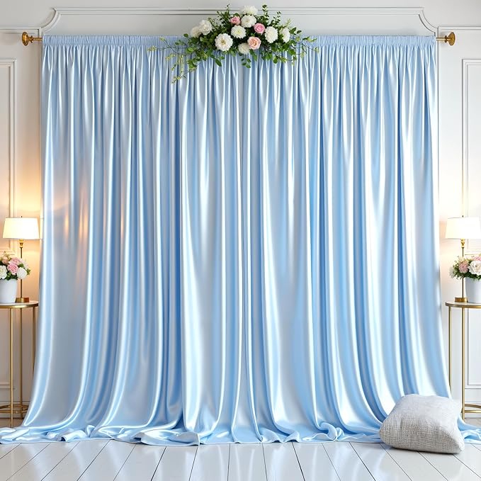 Blue Glitter Backdrop Curtain for Parties Wedding,10Ft x 10Ft Satin Shimmer Photo Backdrop,Non-Wrinkle Sparkle Drapes for Backdrops,Back Drop for Photography, Birthdays,Weddings,Prom