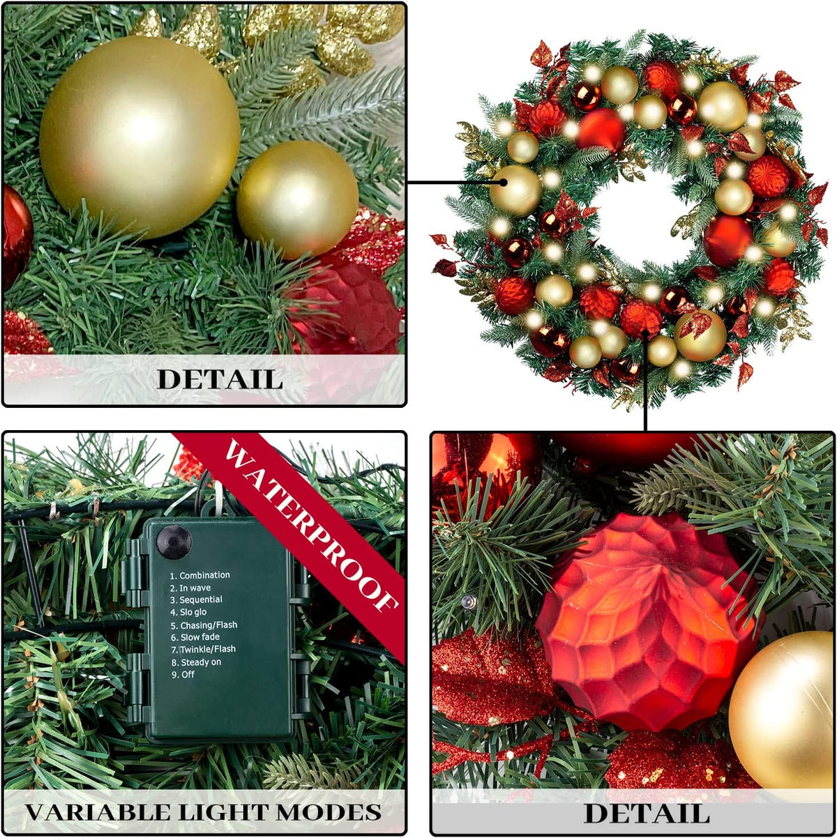 wanna-cul pre-lit 9ft christmas garland with lights 50, close-up detail
