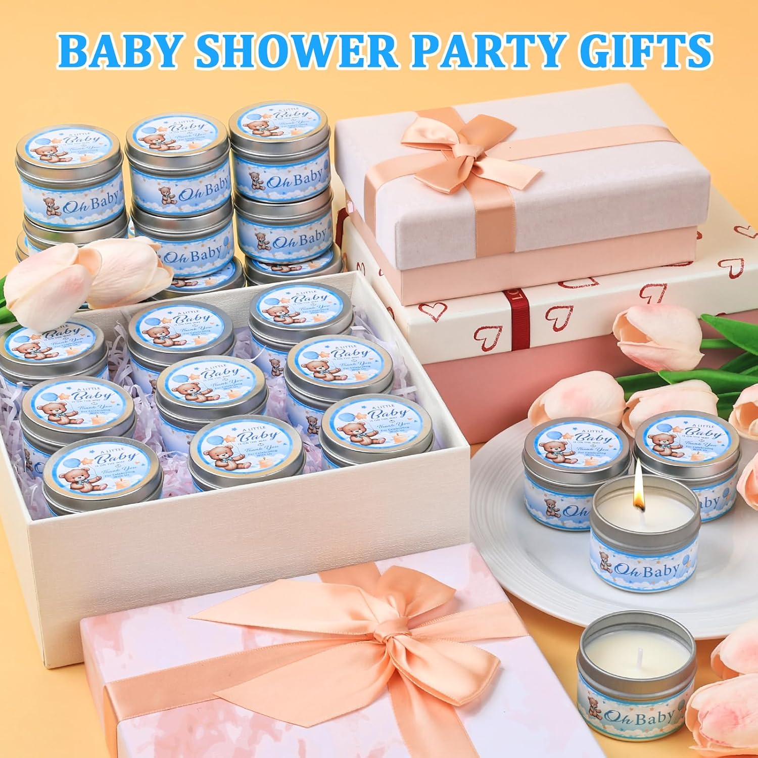 VISCOO 30 Pack Baby Shower Party Favors Candles Lavender Scented, Baby Shower Favors for Guests Prizes, Girl Boy Gender Reveal Party Gifts Decorations (1.2 Oz, Blue)