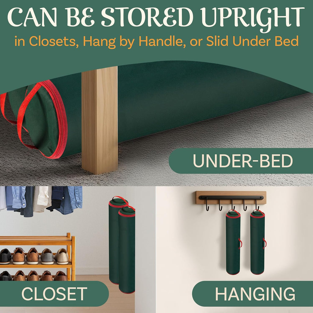 Set of 2 Wrapping Paper Storage Bags - Zippered Canvas Totes with Sturdy Nylon Handles - Fits Up to 40-Inch Rolls of Gift Wrap by Elf Stor (Green)
