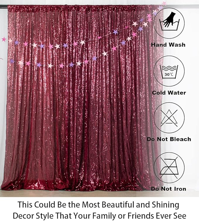 ShinyBeauty Burgundy Sequin Wedding Backdrop - 2 Panel, 5FT x 10FT Glitter Shimmer Curtains
