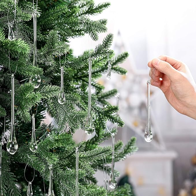22 Pcs Clear Glass Teardrop Christmas Ornaments Crystal Raindrop Hanging Ornaments Crystal Chandelier Drop Pendant Icicles Decorations for Christmas Tree Winter Party Supplies (4 Medium Size)