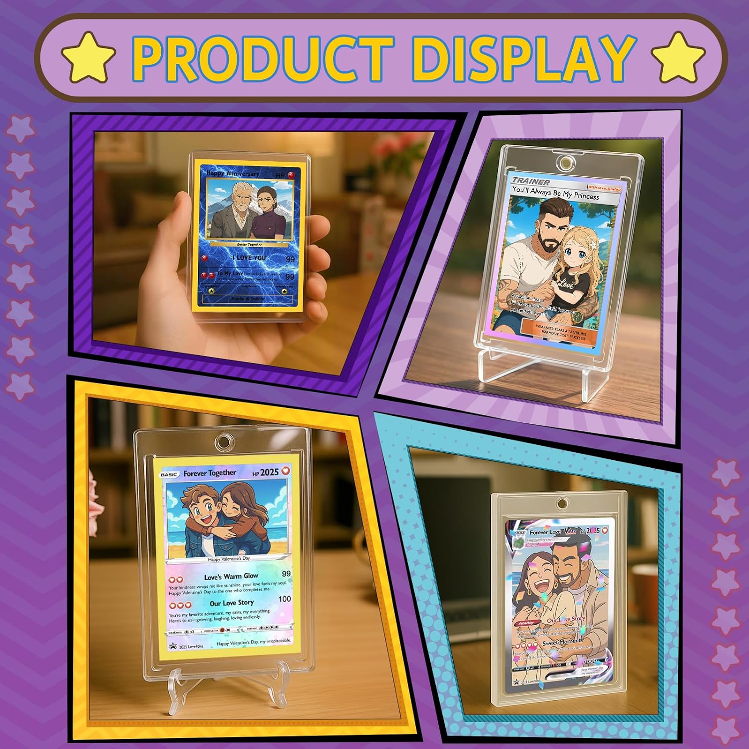 Custom Poke Cards Couple Personalized with Anime Picture & Name Customized Trainer or Character Card Gifts for Anniversary Christmas Valentines Birthday Fathers Day