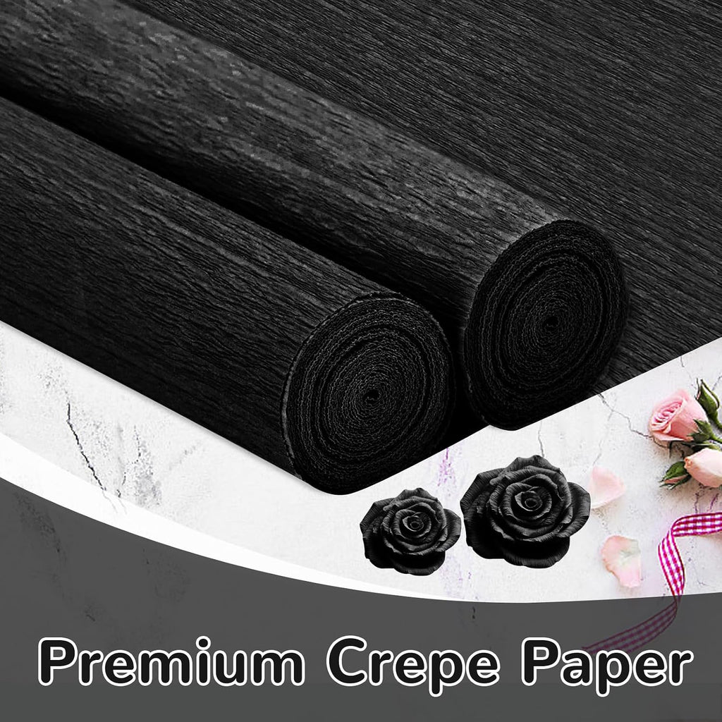 Crepe Paper Streamers 2 Rolls 10 x 98Inch (Black) | Crepe Paper Sheets for DIY Gift Colourful Paper Flower Wrapping Paper Crafts Birthday Wedding Holiday Party Decorations
