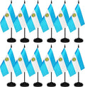 12 Pack Argentina Desk Flags Set, Argentine Small Mini Table Office Flags with 12" Solid Black Pole, 8.2 x 5.5 Inches, Home and Office Decoration, Festival Celebrations