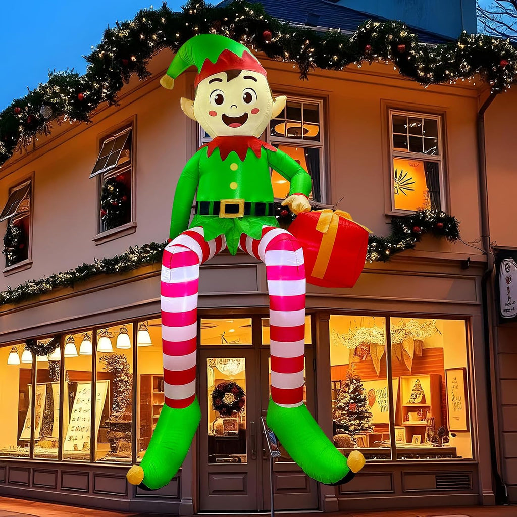 8 ft christmas inflatable outdoor decorations, sitting elf, main product view