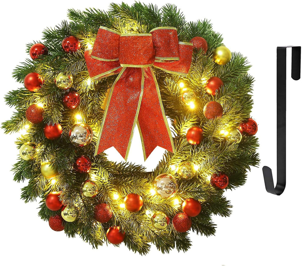 juegoal 16 inch pre-lit christmas wreath with metal, main product view