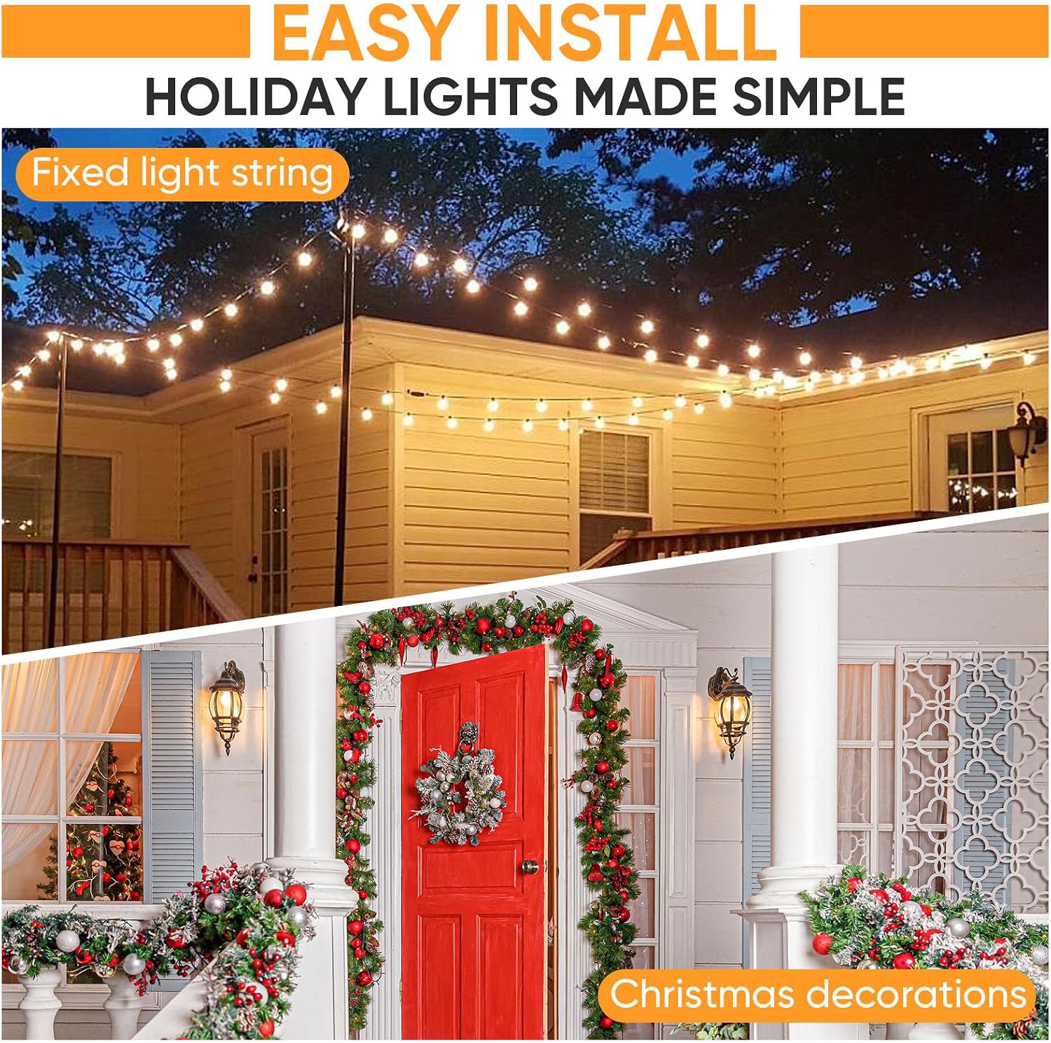50 Pack String Light Clips, Screw in Hooks for Outdoor String Lights,Weatherproof Cable Clips for Christmas Fairy Lights, Rope Light, Patio Holiday Decor & Cable Management-Black