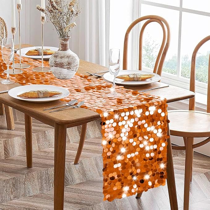 VHH Sequin Table Runner 12 x 108 inches Orange Table Runner, Glitter Runner for Party Wedding Birthday, Party Spring Easter Rustic, Birthday Supplies Decorations (1 Pack).