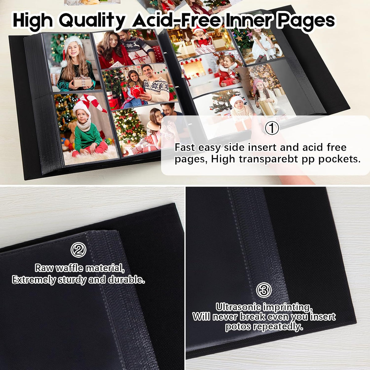 Aevdor Large Capacity 4x6 Photo Album, 1000 Photos, Linen Cover, Black