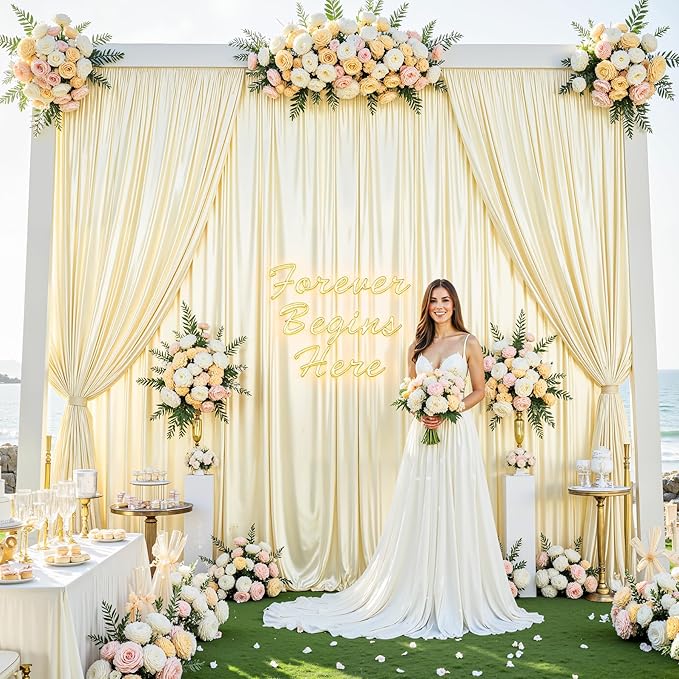 Champagne Glitter Backdrop Curtain for Parties Wedding,10Ft x 10Ft Satin Shimmer Photo Backdrop,Non-Wrinkle Sparkle Drapes for Backdrop,Back Drop for Photography, Birthdays,Weddings,Prom