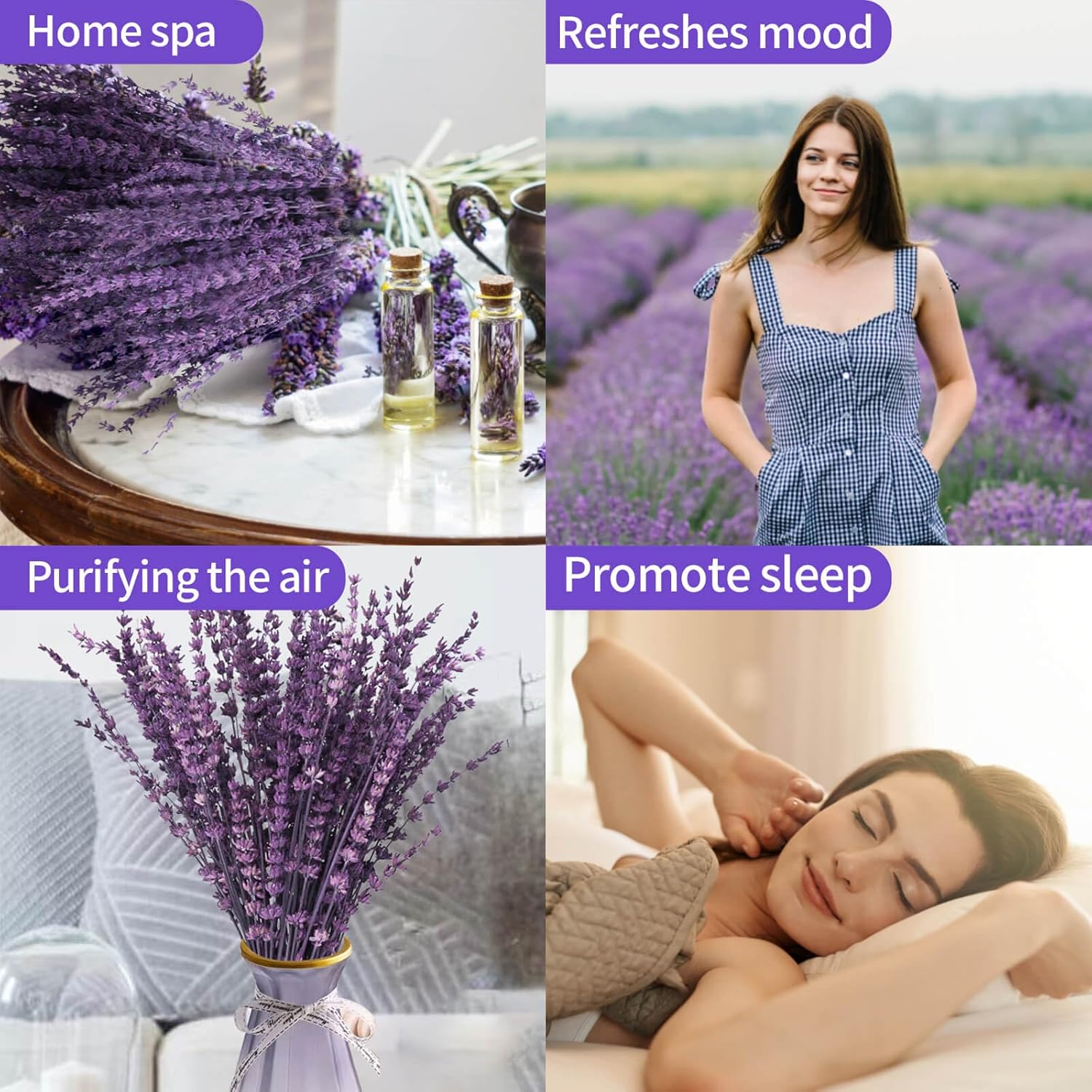 Dried Lavender Flowers, Preserved Lavender Bouquet 15-17 Inches, Purple Lavender Bundle for Shower, Home Decor, Vase Filler, Wedding Decorations, Aromatherapy, DIY Crafts, 50g(1.76oz)