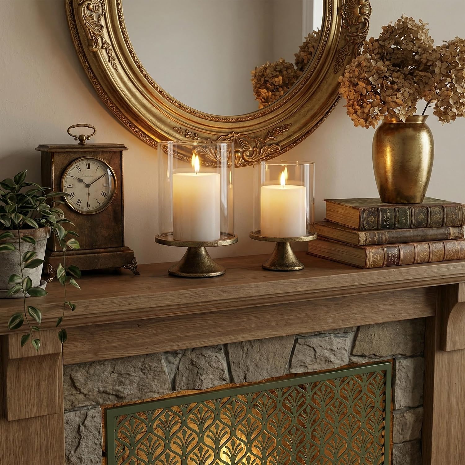 Set of 2 Hurricane Candle Holder Set with Glass Dome & Iron Base – Elegant Decorative Pillar Candle Holders for Living Room, Dining Room & Bedroom Centerpiece - Ideal Home Décor