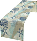 Nautical Coastal Table Runner，Ocean Themed Starfish Coral Conch Beach Kitchen Dinning Table Decoration for Indoor Outdoor Home Party Decor 13x60 Inch