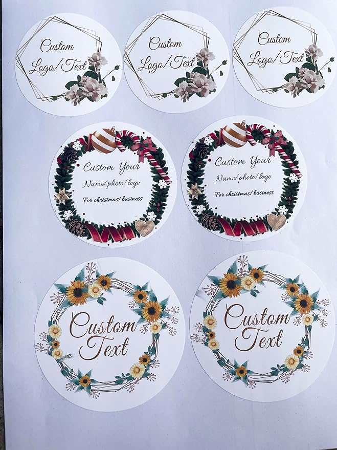 Custom Stickers for Weddings, Birthdays & Businesses - Personalized Labels with Your Logo - Waterproof, Fade and Heat Resistant - Pack of 100-1000 (Wreath P, 3 Inch)