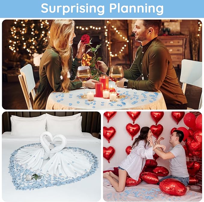 Suream Fake Flower Petals, 300 Pieces Silk Rose Petals Wedding Aisle Scatter Flower Petals for Valentine's Day Engagement Party Dinner Event Bridal Shower(Blue)