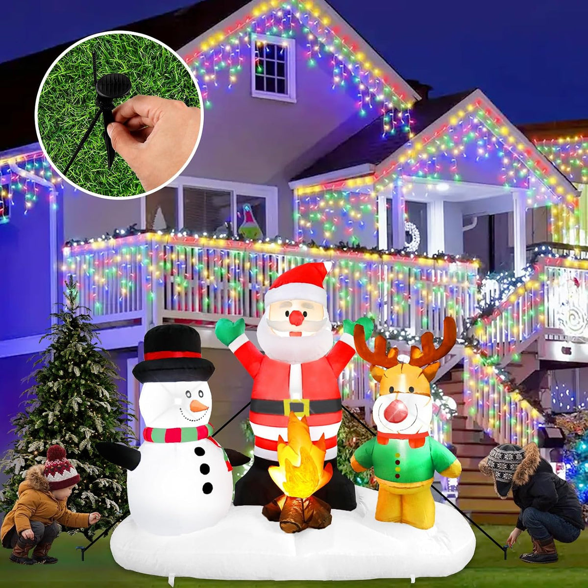 5ft christmas inflatable santa claus snowman reindeer campfire, package contents