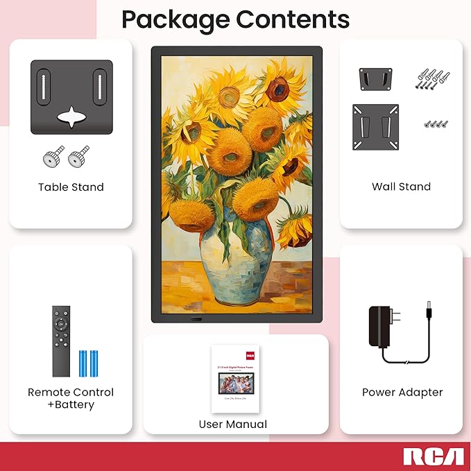RCA 21.5" Large WiFi Digital Picture Frame Electric Uhale Frames with Remote Control 32GB Memory, 1920 X 1080P FHD IPS No Touch Screen, Support Wall Mount, Auto Rotate, Instantly Share Photos Videos