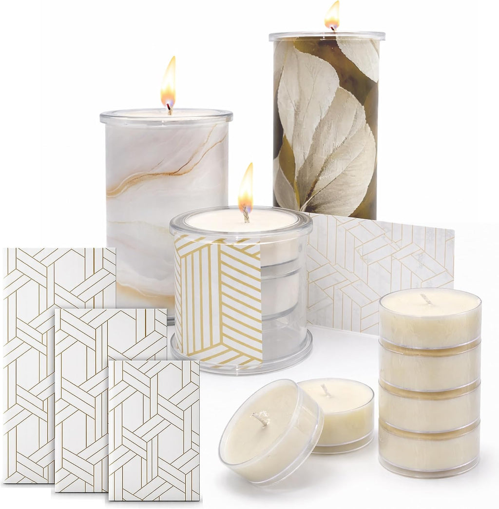Decorative Candle Holder Set of 3, Table Centerpiece Candle Decor for Home Decor Candles, Reusable Pillar Candle Alternative with Interchangeable Wraps, Tea Light Holder Giftable Holiday Accent