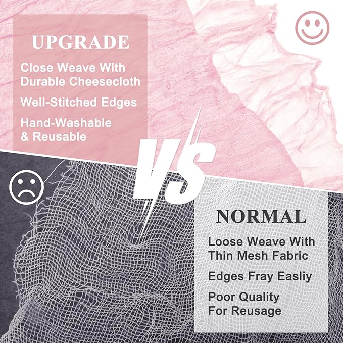 Asee'm 4pcs Cheesecloth Table Runner 120 Inches Blushing Pink Boho Gauze Cheese Cloth Runner 10FT Rustic Sheer Table Runners for Summer Wedding Baby Shower Holiday Party Decoration