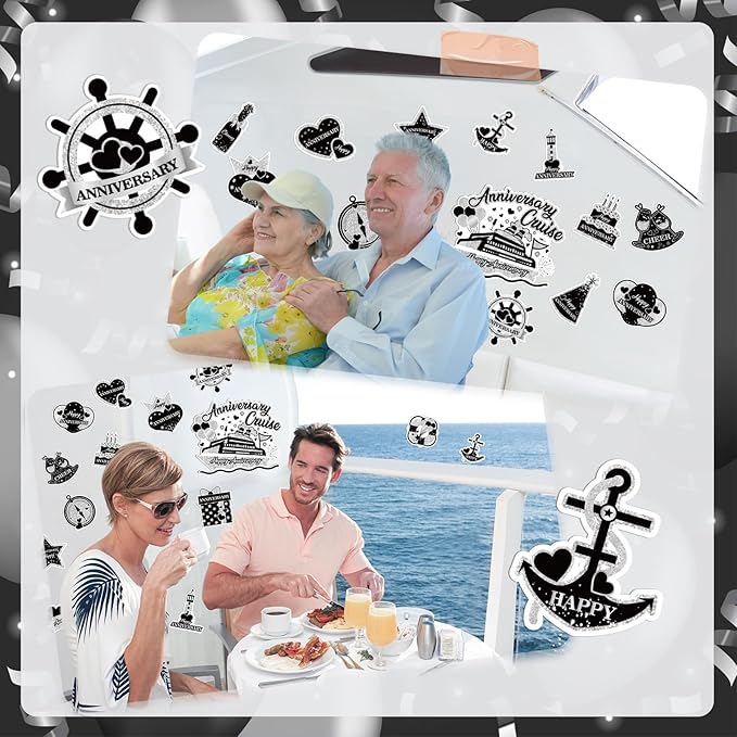 Happy Anniversary Cruise Door Magnets Decorations,Black Silver Happy Anniversary Cruise Ship Door Decor Magnetic for Married Men Women Wedding Party Refrigerator Fridge Car Kitchen Garage Personalized
